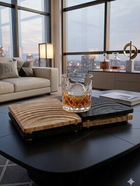 Hand Crafted Wooden  Coasters Set Of 4 - Black & Natural